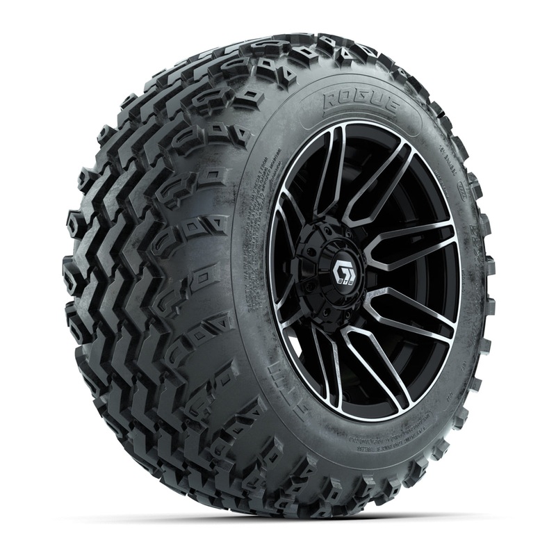 GTW Stealth Black/Machined 12 in Wheels with 22×11.00-12 Rogue All-Terrain Tires  Full Set