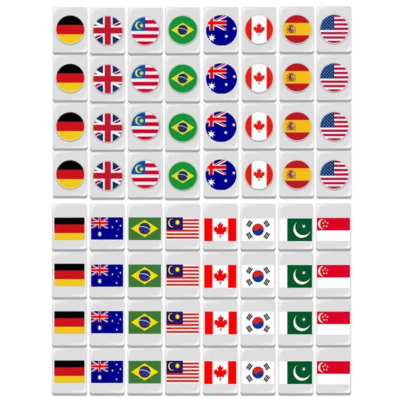 MahjongSet  64 x National Flags Mahjong  Buildable Blocks, Portable, Card Game for Gatherings, Adults, Picnics, Indoor, Home, Birthday, Outdoor