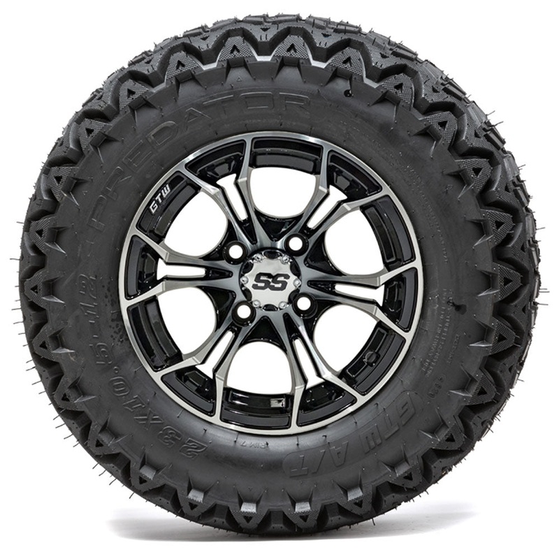 12 GTW Spyder Black and Machined Wheels with 23 Predator A/T Tires  Set of 4 PN# A19-375