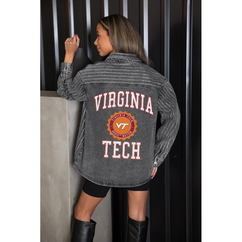 VIRGINIA TECH HOKIES STYLE’S THE LIMIT MICRO-RHINESTONE DENIM OVERSHIRT IN BLACK