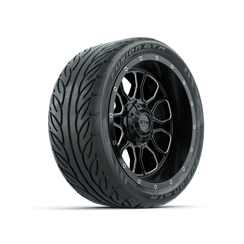 Set of (4) 14 in GTW Volt Machined & Black Wheels with 205/40-R14 Fusion GTR Street Tires PN# A19-814