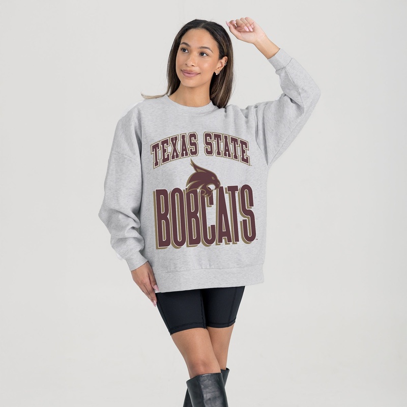 TEXAS STATE BOBCATS FIERCE FOCUS PREMIUM FLEECE DROP SHOULDER CREWNECK PULLOVER
