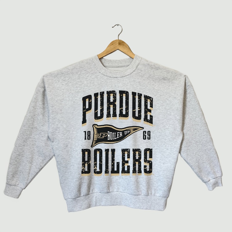 PURDUE BOILERMAKERS PENNANT PRIDE PREMIUM FLEECE DROP SHOULDER CREWNECK PULLOVER