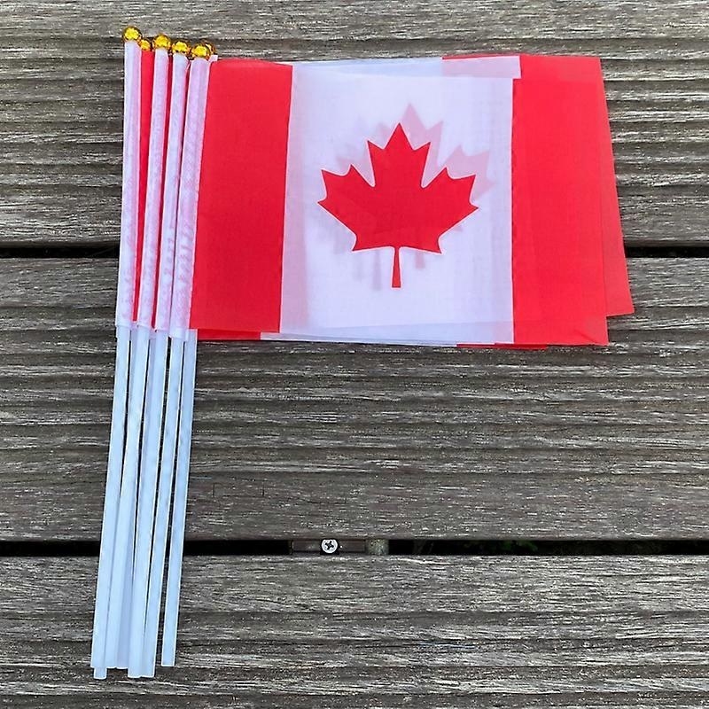 xvggdg   100pcs Canada Hand Waving Flag 14*21cm Canadian Small National Flags with Plastic Flagpoles