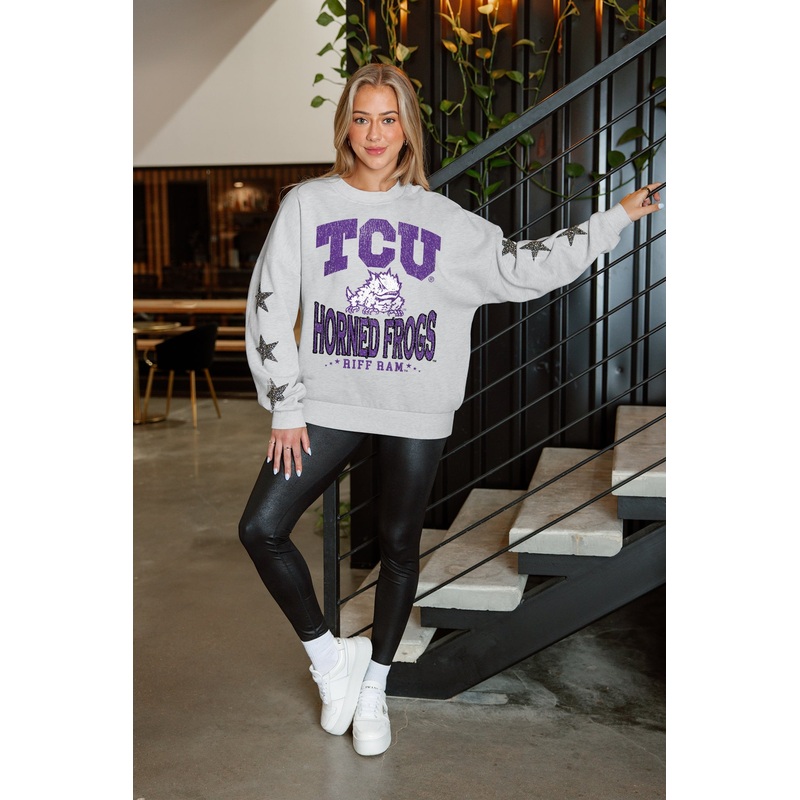 TCU HORNED FROGS RESILIENCE STAR EMBELLISHED CREW SWEATSHIRT