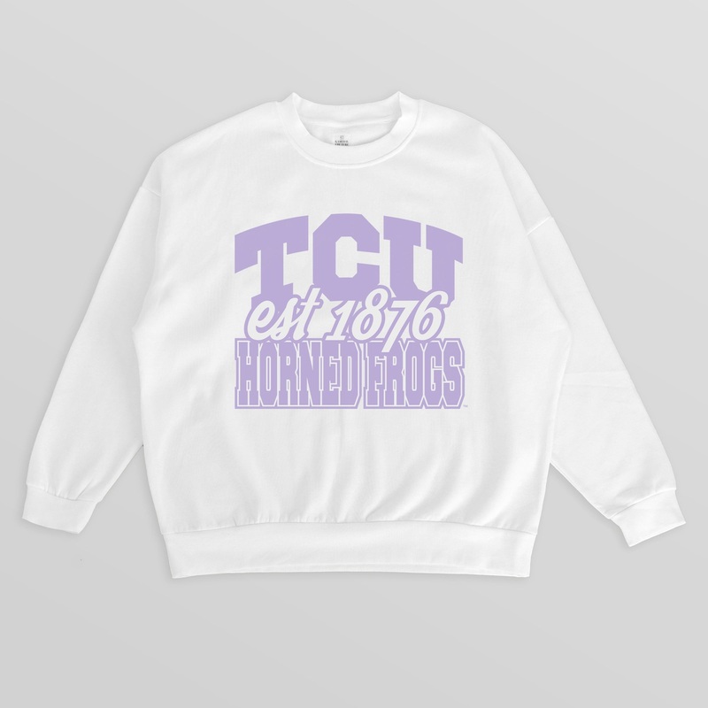 TCU HORNED FROGS FADED FORMATION PREMIUM FLEECE DROP SHOULDER CREWNECK PULLOVER