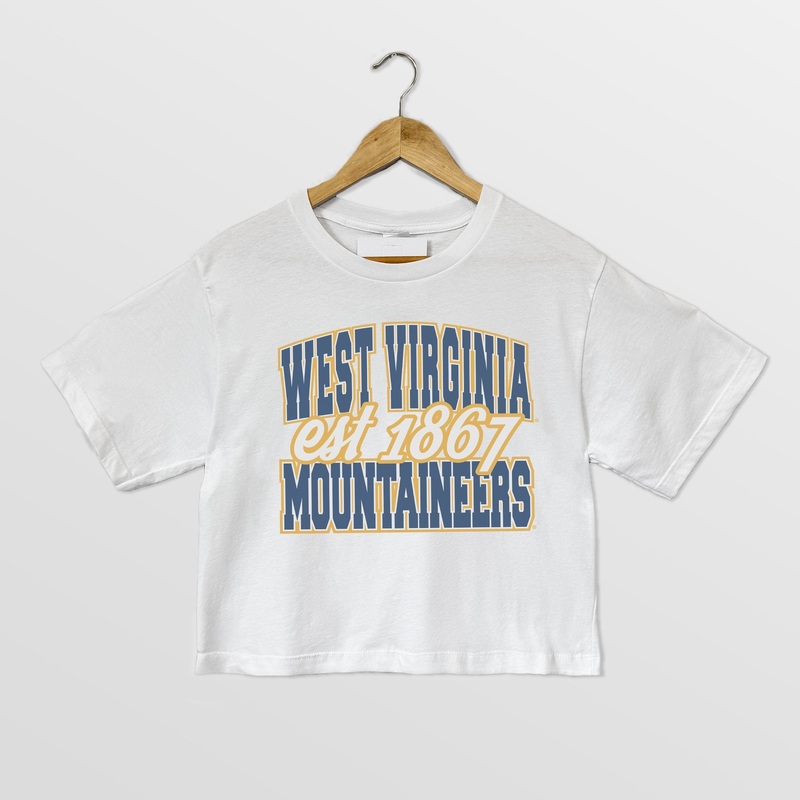 WEST VIRGINIA MOUNTAINEERS DEEP ROOTS BOXY FIT WOMEN’S CROPPED TEE