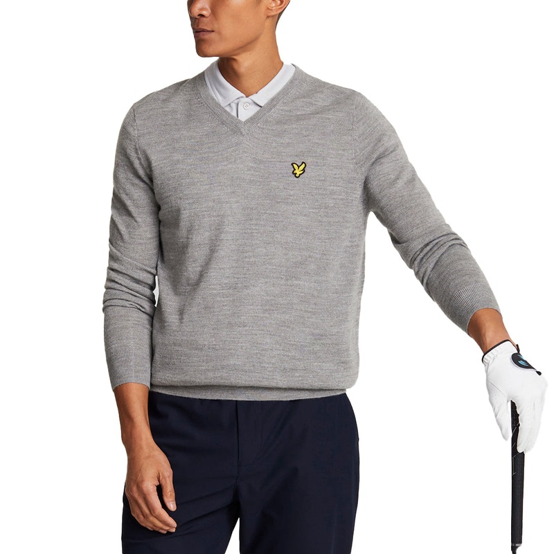 Lyle & Scott Merino Blend V-Neck Knit – Mid Grey Marl