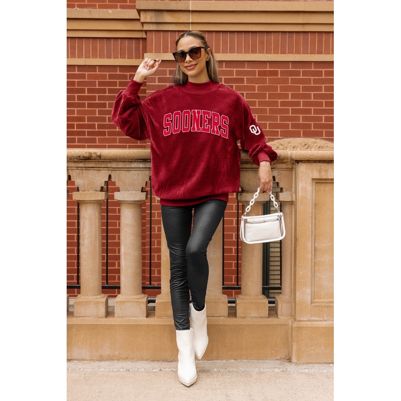 OKLAHOMA SOONERS MAKE A MOVE MOCK NECK CHENILLE PULLOVER