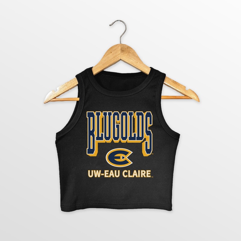 WISCONSIN-EAU CLAIRE BLUGOLDS PURE VICTORY ESSENTIAL RIBBED CROP TANK