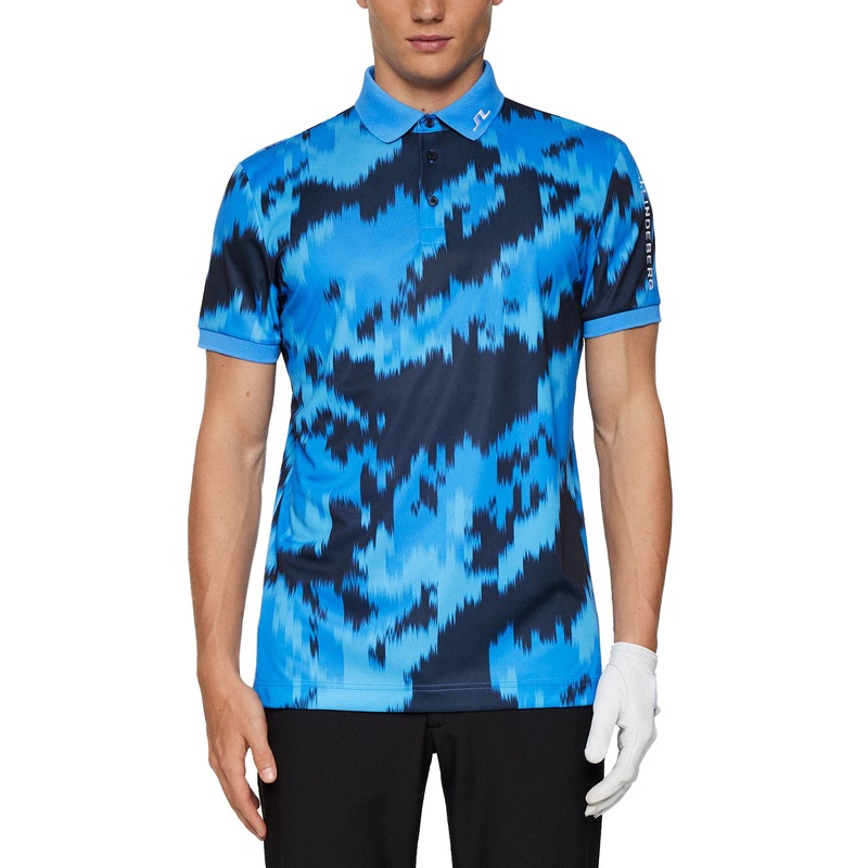 J.Lindeberg Tour Tech Regular Fit Print Golf Polo Shirt – Warp Sonic Blue