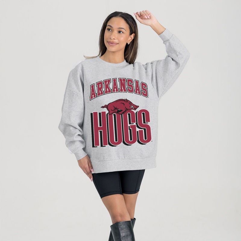 ARKANSAS RAZORBACKS FIERCE FOCUS PREMIUM FLEECE DROP SHOULDER CREWNECK PULLOVER