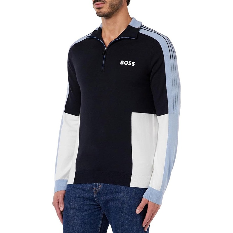 BOSS Zolkar Colour Block 1/4 Zip Pullover – Navy