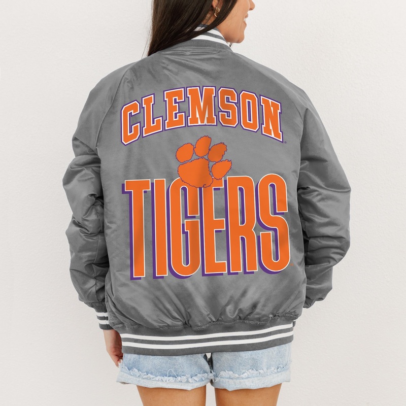 CLEMSON TIGERS FIERCE FOCUS SPORT STRIPE VARSITY JACKET