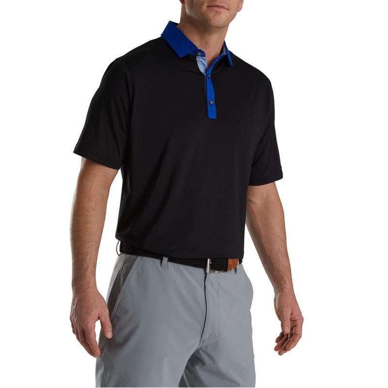 FootJoy Solid Spiral Print Trim Lisle Self Collar Golf Polo