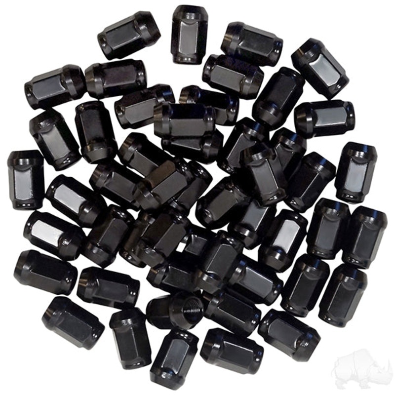 Lug Nut, BOX OF 50, Gloss Black Closed End Metric 12mm-1.25, OD 3/4