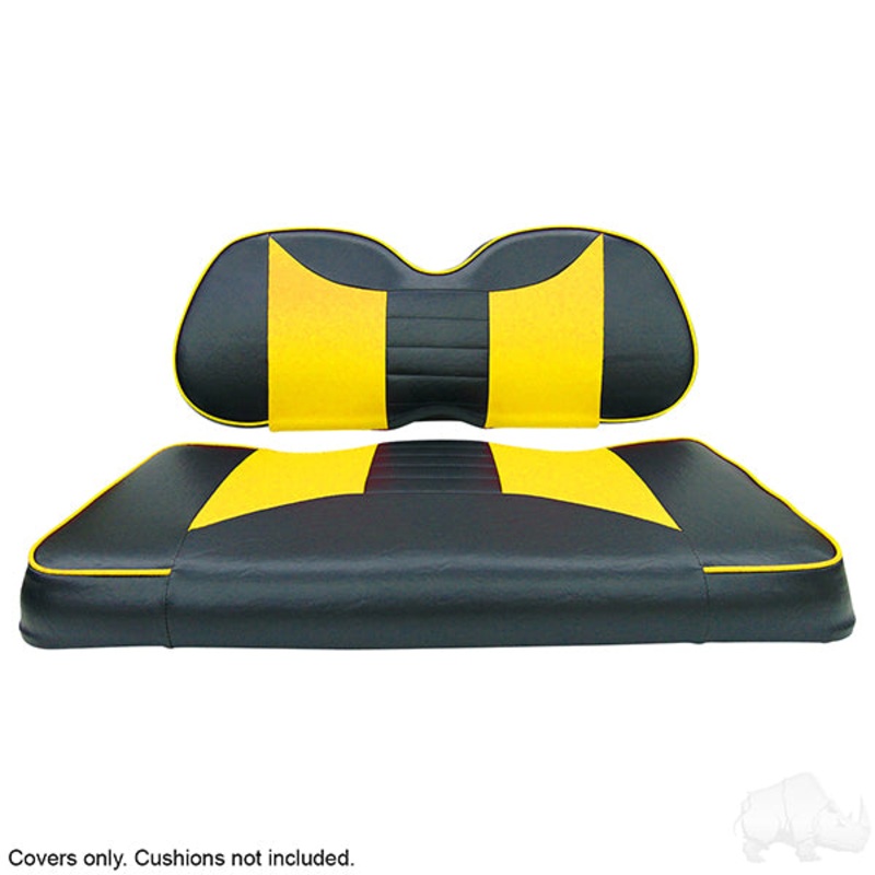 RHOX Front Seat Cover Set, Rally Black/Yellow, Club Car Tempo, Precedent 04+ PN# SEAT-031BY-R-CV