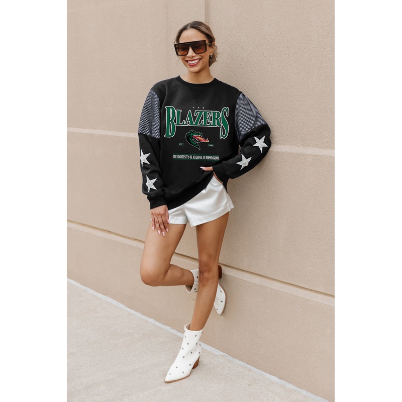 ALABAMA AT BIRMINGHAM BLAZERS SHINING SPIRIT CREWNECK FLEECE WITH JERSEY MESH CONTRAST SHOULDER SWEATSHIRT