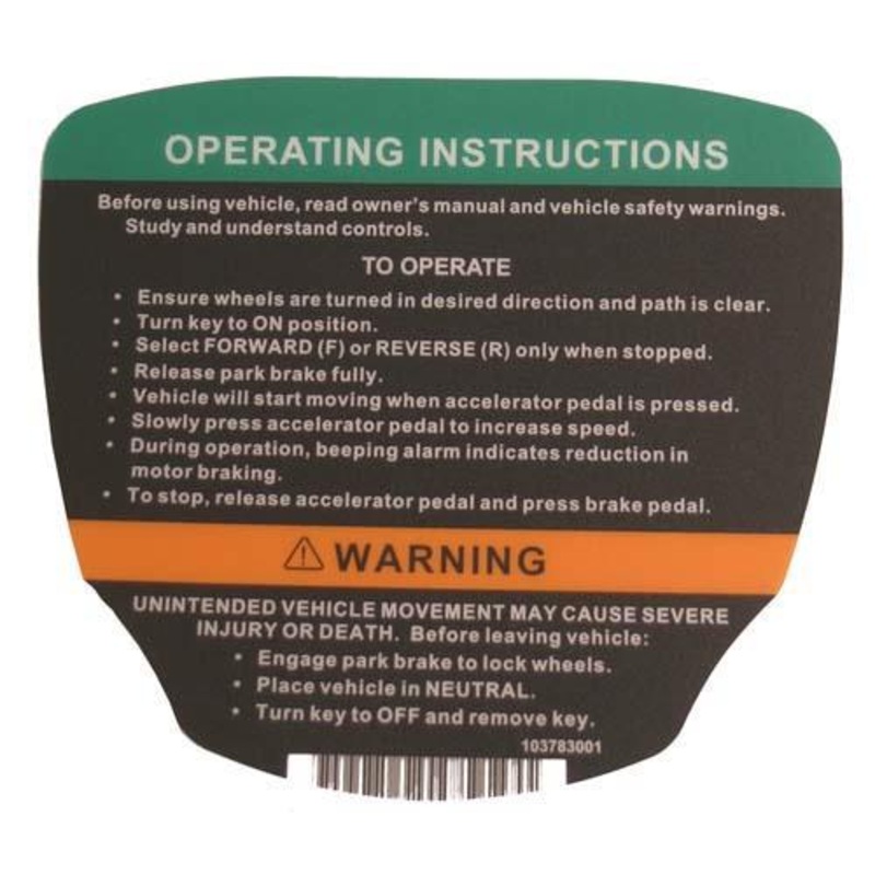 Club Car Precedent Electric Operating Instructions Decal (Years 2012-Up) PN# 8535
