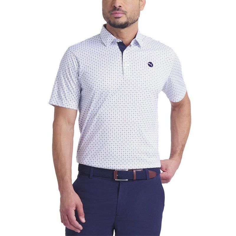 Puma Pure 2.0 Circle Cat Golf Shirt – White Glow/Deep Navy
