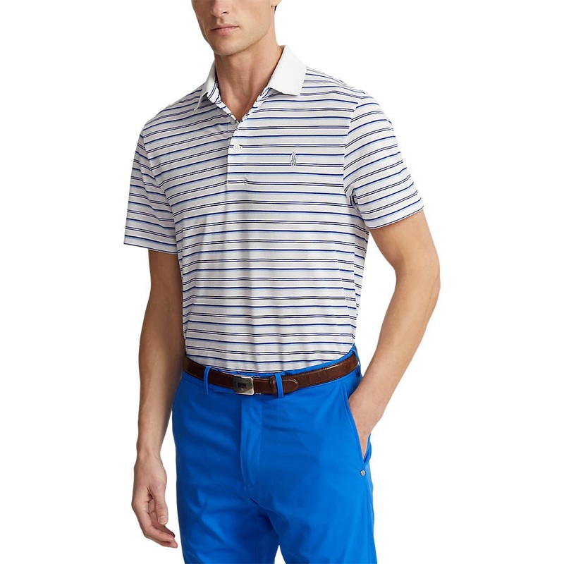 RLX Ralph Lauren Tour Pique Stripe Polo Shirt – Pure White Multi Blue