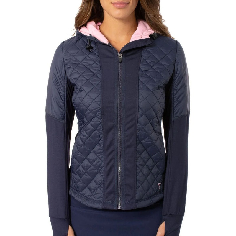 Golftini Women’s Hooded Wind Breaker Jacket – Navy/Light Pink