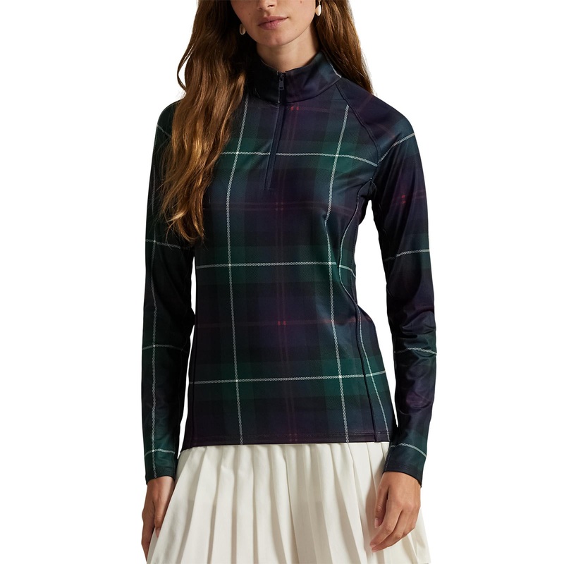 RLX Ralph Lauren Women’s Printed Stretch Jersey Quarter-Zip Pullover – Tartan