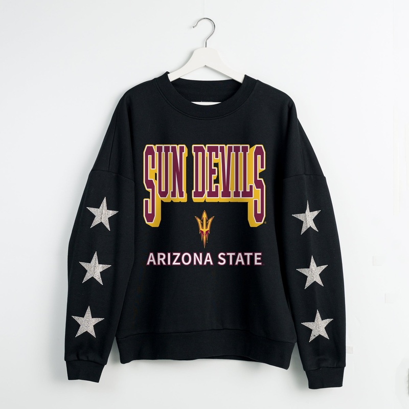 ARIZONA STATE SUN DEVILS PURE VICTORY EMBELLISHED STAR SLEEVE CREWNECK PULLOVER
