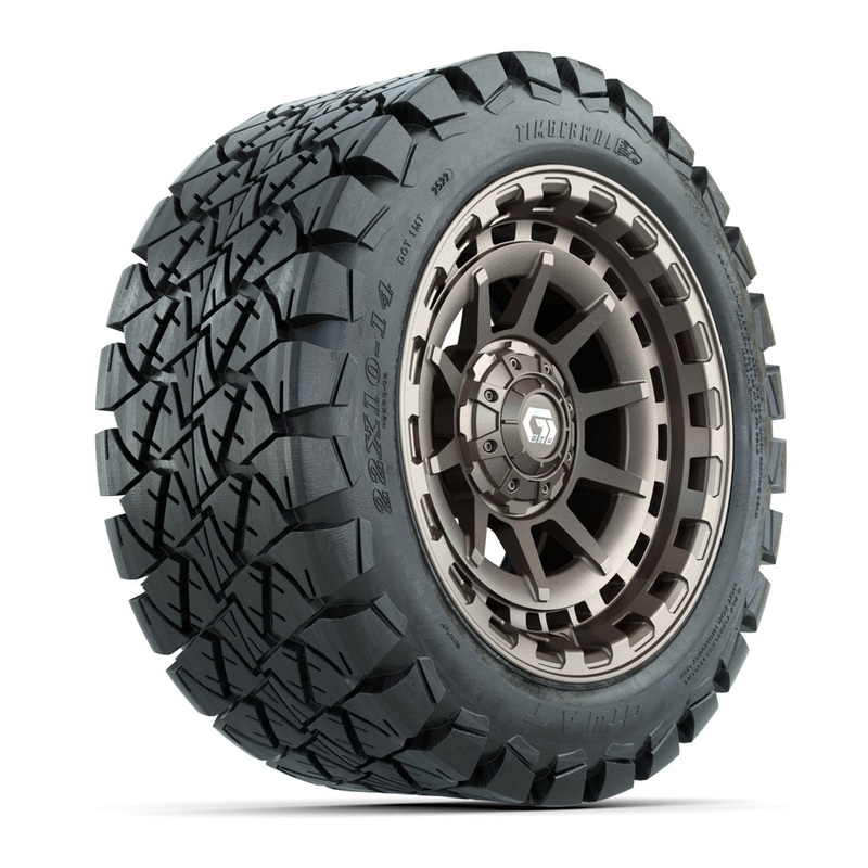 GTW Barricade Satin Bronze 14 in Wheels with 22×10-14 Timberwolf All-Terrain Tires  Full Set