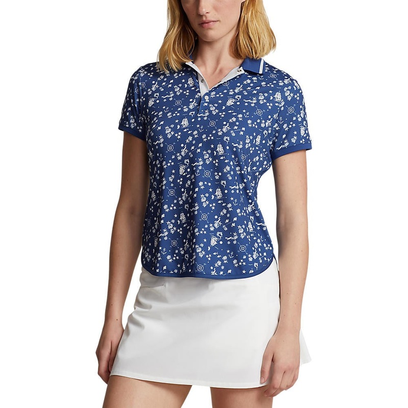 RLX Ralph Lauren Women’s Printed Airflow Golf Polo Shirt – Nautical Cnv/Beach Royal