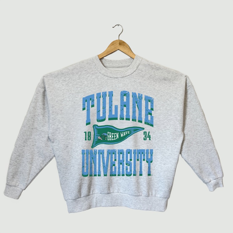 TULANE GREEN WAVE PENNANT PRIDE PREMIUM FLEECE DROP SHOULDER CREWNECK PULLOVER