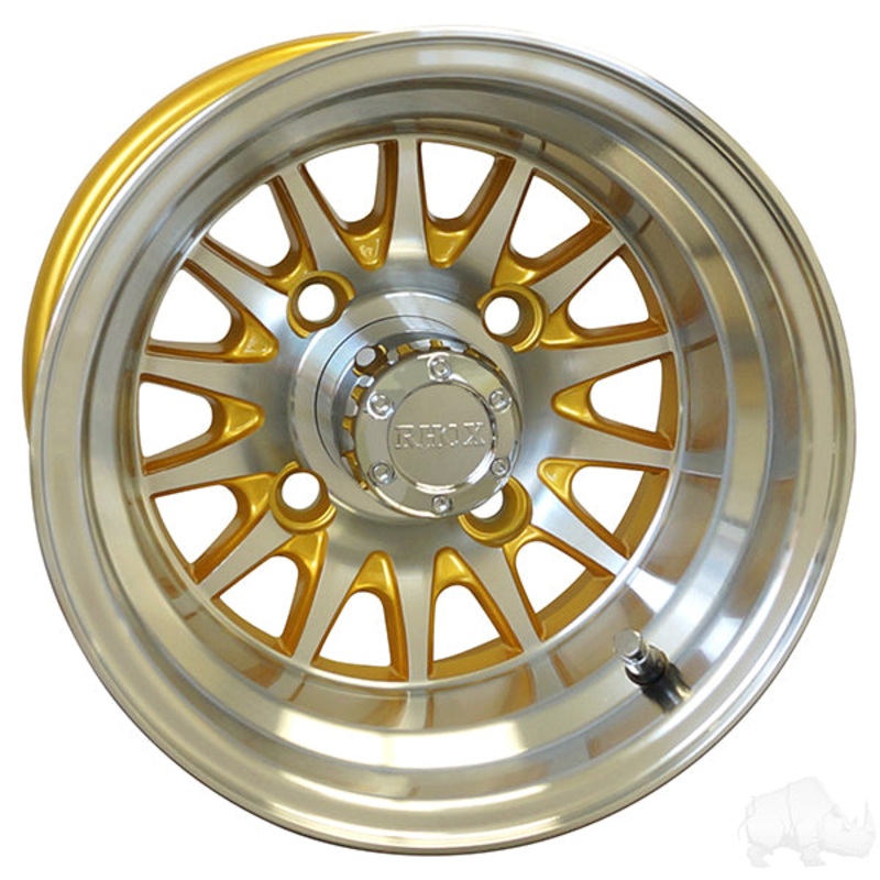 RHOX Phoenix, Machined w/Gold w/ Center Cap, 10×7 ET-15.5