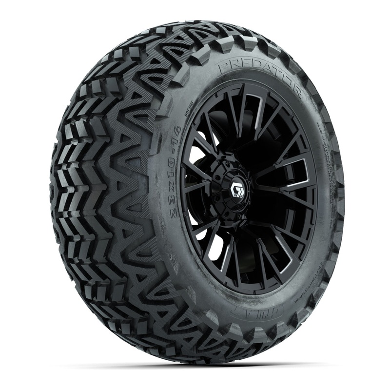 GTW Vandal Matte Black/Machined 14 in Wheels with 23×10-14 Predator All-Terrain Tires  Full Set