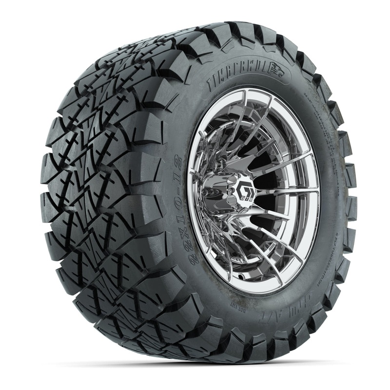 GTW Boost Chrome 12 in Wheels with 22×10-12 Timberwolf All-Terrain Tires  Full Set