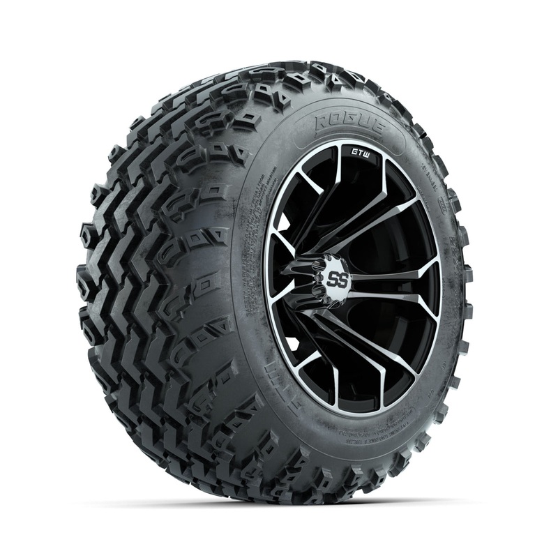 GTW Spyder Machined/Black 12 in Wheels with 22×11.00-12 Rogue All Terrain Tires  Full Set