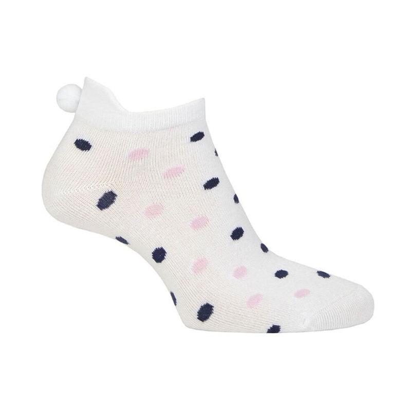 Glenmuir Women’s Eugenie Patterned Golf Socks – White/Candy & Navy Dots