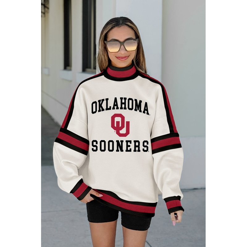 OKLAHOMA SOONERS VIVID MOTION COLORBLOCK TURTLENECK PULLOVER IN BLACK/CRIMSON