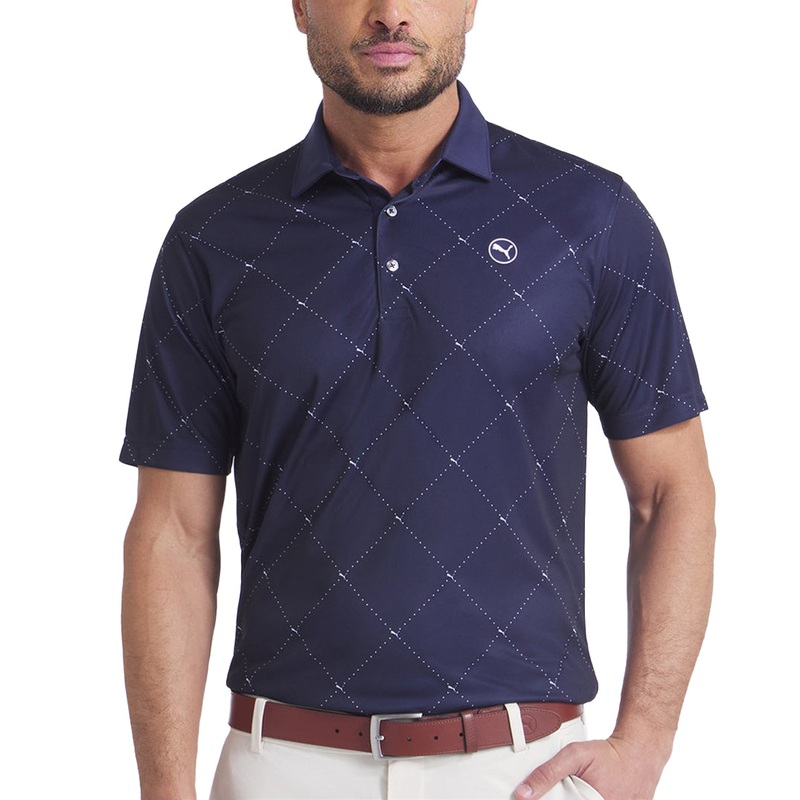 Puma Pure 2.0 Argyle Golf Shirt – Deep Navy/White Glow