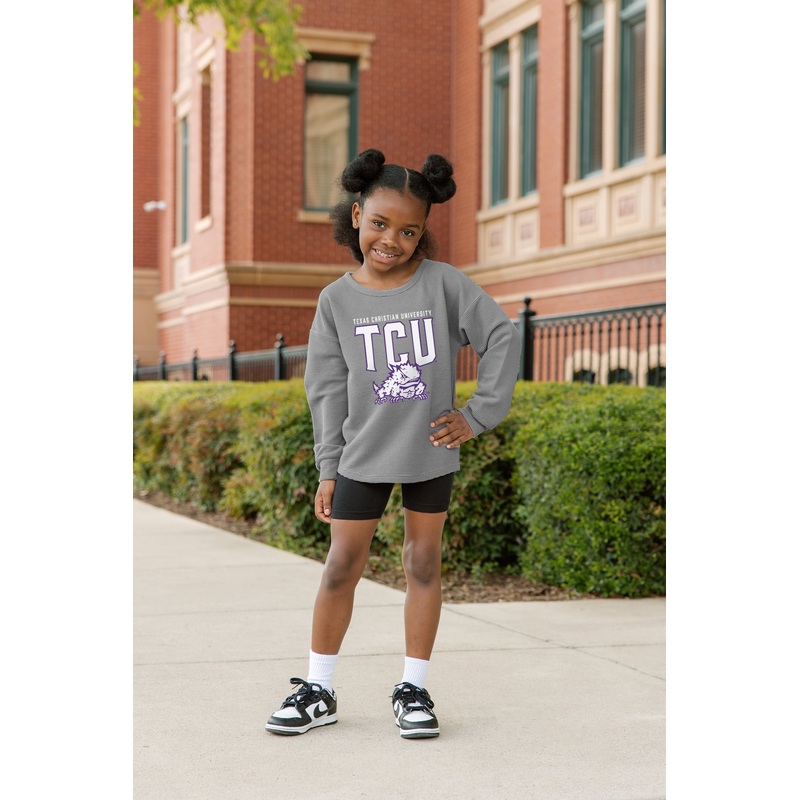 TCU HORNED FROGS PURE MOTION KIDS VINTAGE WASH CORDED PULLOVER