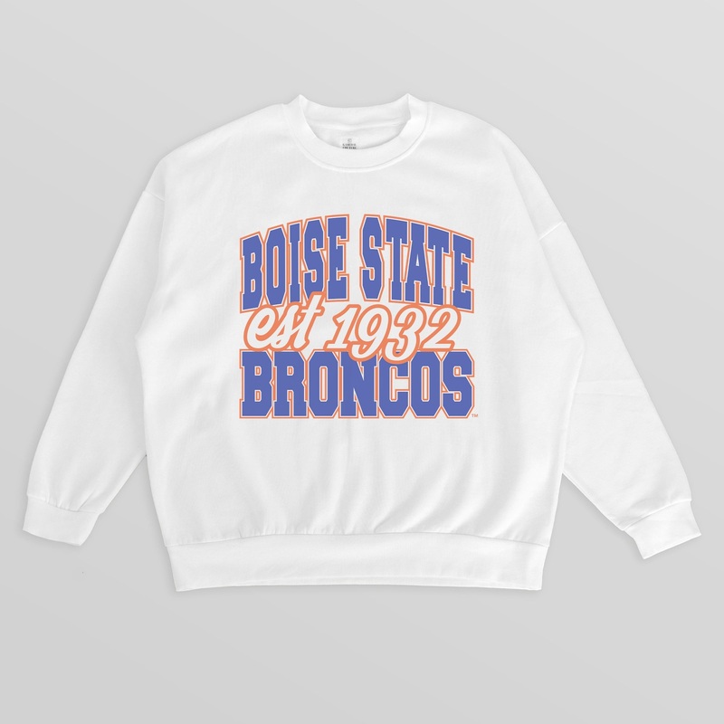 BOISE STATE BRONCOS FADED FORMATION PREMIUM FLEECE DROP SHOULDER CREWNECK PULLOVER