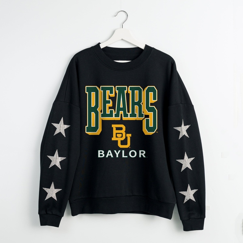 BAYLOR BEARS PURE VICTORY EMBELLISHED STAR SLEEVE CREWNECK PULLOVER