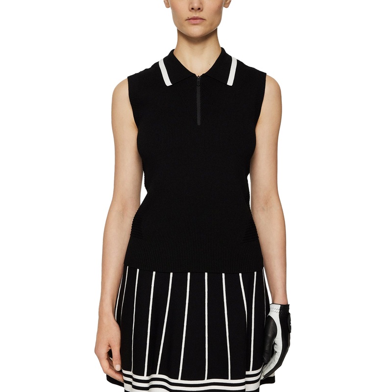 J.Lindeberg Women’s Ramona Sleeveless Knitted Golf Polo Shirt – Black