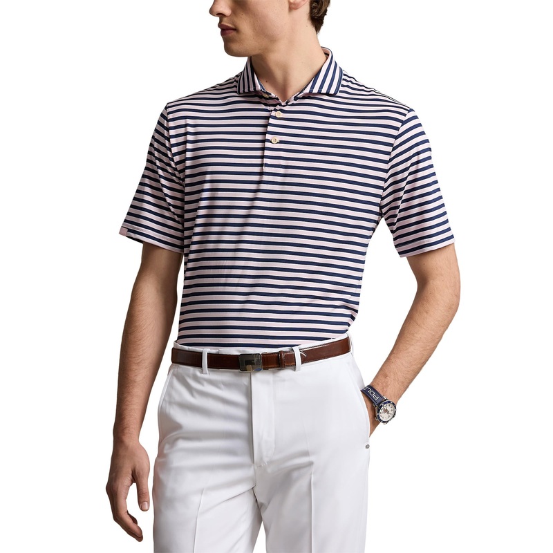 RLX Ralph Lauren Stripe Lightweight Airflow Golf Polo Shirt – Bath Pink Multi