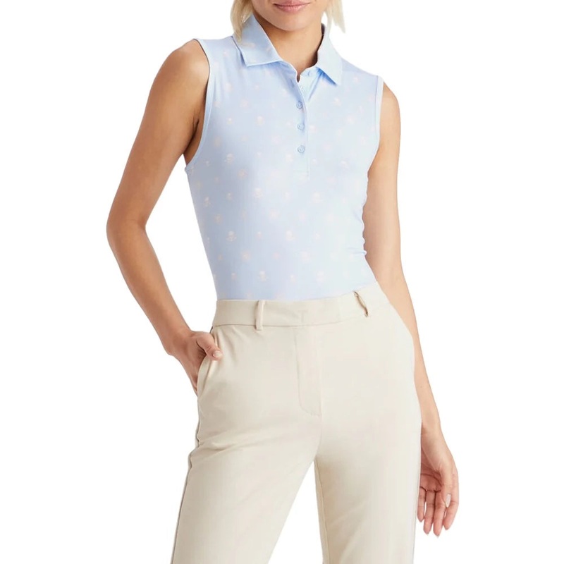 G/Fore Women’s RGB Tech Jersey Sleeveless Golf Polo Shirt – Sky
