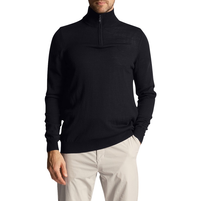 Lyle & Scott Tonal Eagle Merino Blend 1/4 Zip Knit – Dark Navy