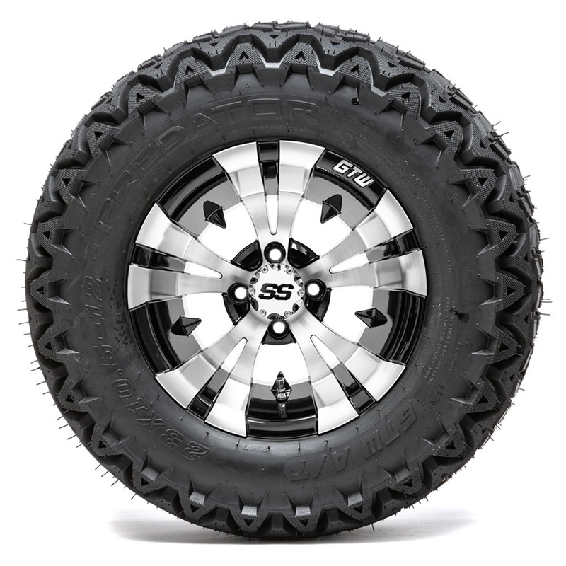 12 GTW Vampire Black and Machined Wheels with 23 Predator A/T Tires  Set of 4 PN# A19-370