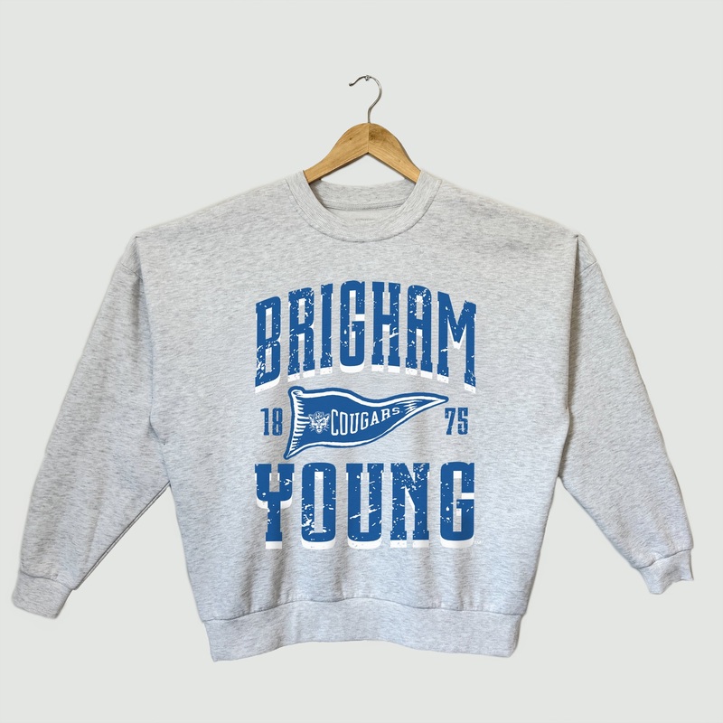 BYU COUGARS PENNANT PRIDE PREMIUM FLEECE DROP SHOULDER CREWNECK PULLOVER