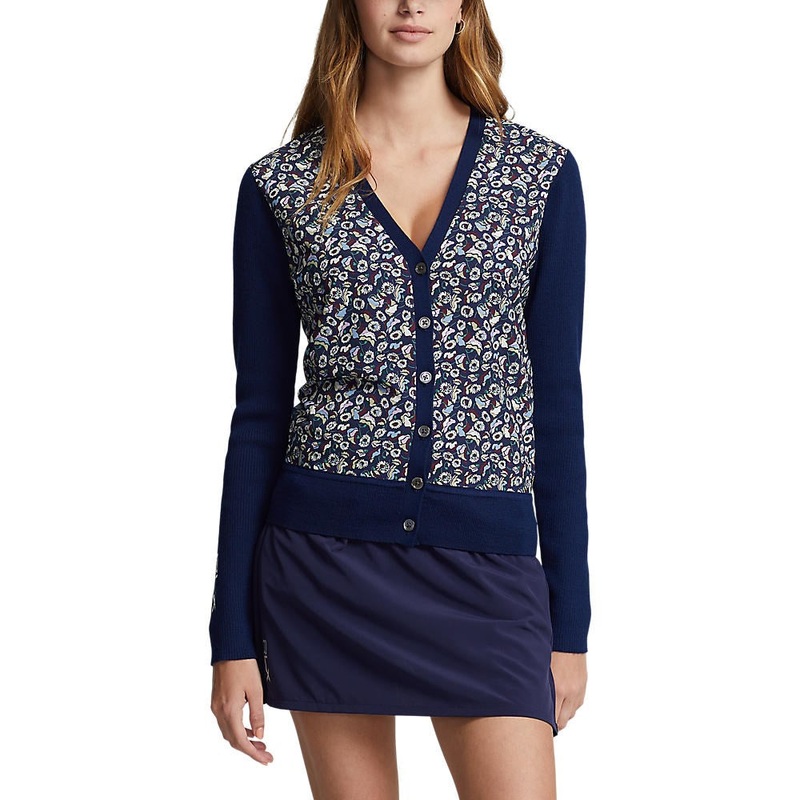 RLX Ralph Lauren Women’s V-Neck Wool Blend Golf Cardigan – French Navy Multi