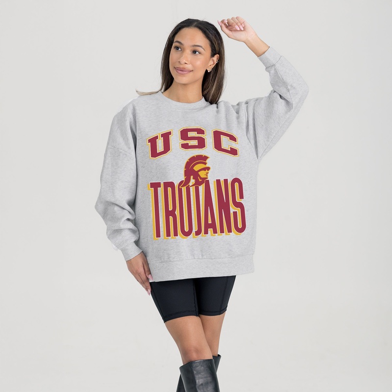 USC TROJANS FIERCE FOCUS PREMIUM FLEECE DROP SHOULDER CREWNECK PULLOVER