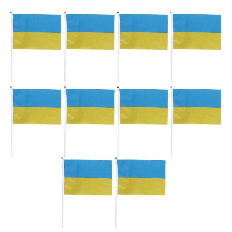 10 Sets Flags Polyester Fade Resistant Mini Lightweight Ukraine Handheld Stick Flag 11.0-11.8×7.9in